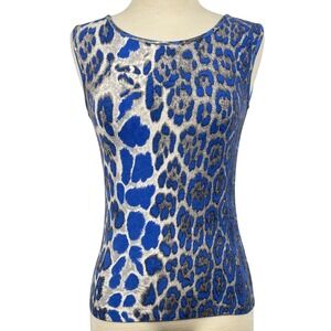 Blumarine Made in Italy Blue Leopard Print Knit Tank Top Womens Small Fitted